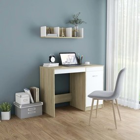 vidaXL Secretária 100x50x76 cm contraplacado branco/carvalho sonoma