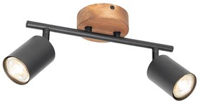 Projetores industriais pretos com madeira inclinável 2 luzes - Jeana