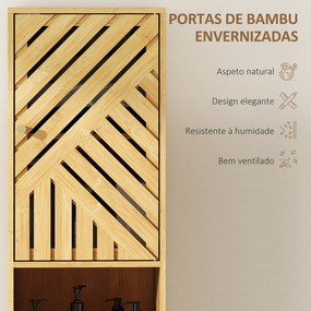 Coluna de Casa de Banho Estreita Armário de Casa de Banho Alto com Portas e Pés de Bambu 32x30x170 cm Madeira
