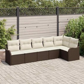 Conjunto de Sofás de Jardim de 6 Peças com Almofadas Rattan Polido Castanho