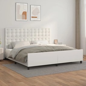 3125592 vidaXL Estrutura cama c/ cabeceira couro artificial 200x200 cm branco