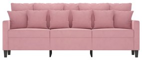 Sofá de 3 lugares 180 cm veludo rosa