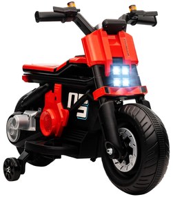 HOMCOM Mota Elétrica Infantil Mota a Bateria 6V com Farol Música Buzina Velocidade 3km/h Avance e Retrocesso e Rodas Auxiliares para Crianças de 3-5 Anos Carga 25kg 86x44x58cm Preto e Vermelho