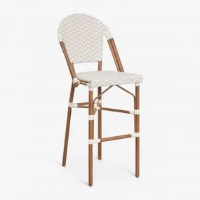 Pack De 4 Bancos Altos Empilháveis Para Jardim Com Encosto Em Alumínio E Rattan Sintético Brielle Bistro ↑75 Cm & Nude Beige - Gardénia Branco - Sklum