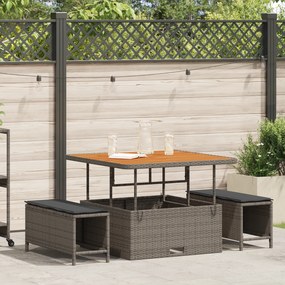 Conjunto de Jantar de Jardim de 3 Peças com Almofadas Cinza em Rattan Polipropileno e Acácia