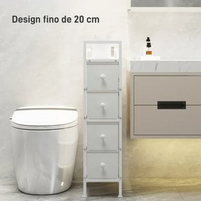 Móvel de Arrumação Estreito com 4 Gavetas de Tecido para Espaços Pequenos 20x43x81,5 cm Branco