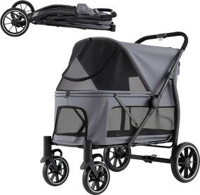 Carrinho para Cães de Grande Porte, 96 x 71 x 102,5 cm, Estrutura Dobrável, Cinzento