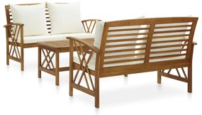 vidaXL 3 pcs conjunto lounge de jardim c/ almofadões acácia maciça