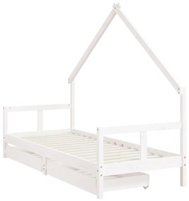 Estrutura cama infantil c/ gavetas 80x200cm pinho maciço branco