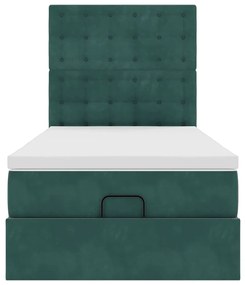 Estrutura de cama otomana vidaXL com colchões verde escuro Veludo
