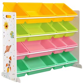 Prateleira de brinquedos SONGMICS, organizador de brinquedos, prateleira para berçário com 16 caixas de plástico PP removíveis, para berçário, sala de jogos, escola, amarelo, verde-claro, rosa e verde-samar GKR070W01