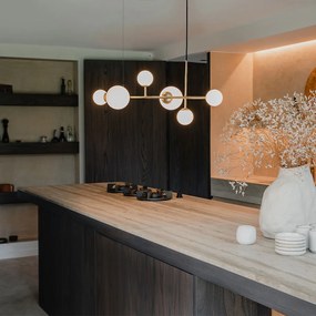 Candeeiro suspenso Hotel Chic dourado com vidro branco opalino 6 luzes - Monaco