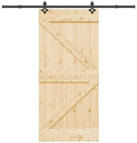 Porta de correr com ferragens 95x210 cm madeira de pinho maciça