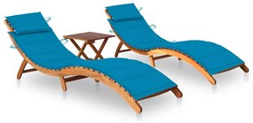 vidaXL Espreguiçadeiras com mesa e almofadões 2 pcs acácia maciça