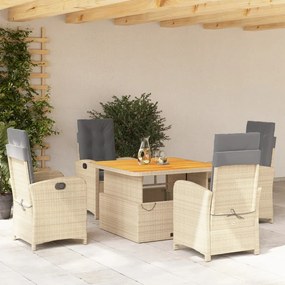 vidaXL 5 pcs conjunto de jantar p/ jardim com almofadões vime PE bege