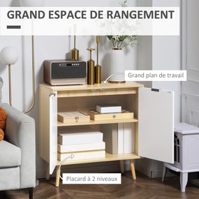 Aparador de sala, móvel de arrumação com 2 portas e prateleira ajustável, 77 x 35 x 77,5 cm, branco e madeira natural