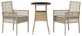 Conjunto de Jantar de Jardim 3 Peças Bege em Poli Rattan