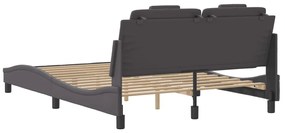 Estrutura cama c/ cabeceira 140x200cm couro artificial cinzento