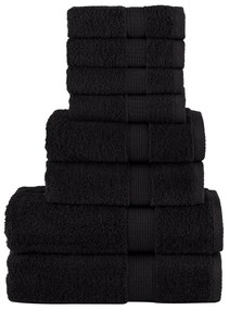 8pcs Conjunto toalhas banho premium SOLUND 600 gsm preto
