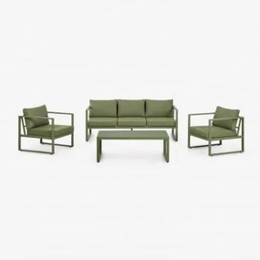 Conjunto De Jardim Com Sofá De 3 Lugares, 2 Poltronas E Mesa De Centro Em Alumínio Lipov Verde Azeitona Intenso - Sklum