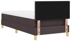Cama Box Spring com Colchão &amp; LED Castanho Escuro 100x200 cm Tecido