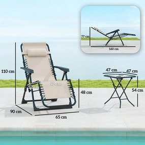Conjunto de 2 Espreguiçadeiras Jardim Dobráveis com Mesa Auxiliar Port