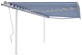 Toldo retrátil manual com postes 4x3 m azul e branco