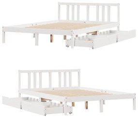 Cama sem colchão 140x200 cm madeira de pinho maciça branco