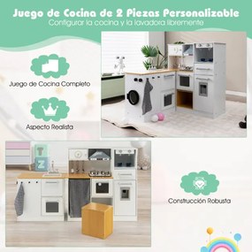 Conjunto de cozinha infantil de 2 peças, brinquedo de madeira para crianças, cozinha com crianças reais, bancada leve, dispensador de café