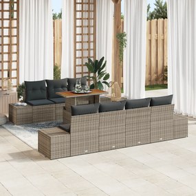 Conjunto de Sofá de Jardim de 8 Peças com Almofadas Cinzas de Rattan