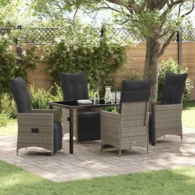 vidaXL Conjunto de Jantar de Jardim com 5 Peças e Almofadas em Rattan de Polietileno Cinza
