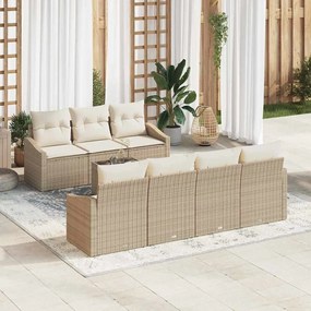 vidaXL Conjunto de Jantar de Jardim 8 peças com Almofadas Bege em Rattan
