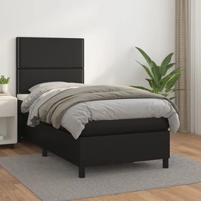 Cama com molas/colchão 90x190 cm couro artificial preto