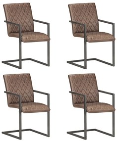 Cadeiras de jantar cantilever 4 pcs couro genuíno castanho