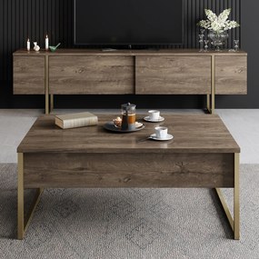Conjunto de Mobiliário de Sala Luxe Set – Nogueira e Dourado – TV Stan