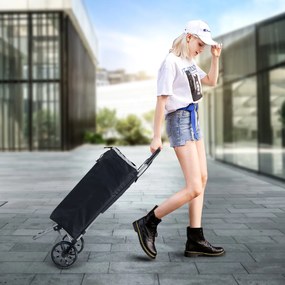 Carrinho de compras dobrável com rodas 34 x 28 x 90 cm, bolsa impermeável removível, leve, para piqueniques e acampamentos, praia preto