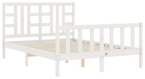 Estrutura de cama com cabeceira 140x190cm madeira maciça branco