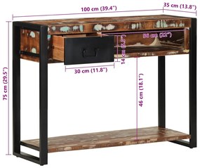 Mesa consola multicor 100x35x75 cm madeira maciça recuperada