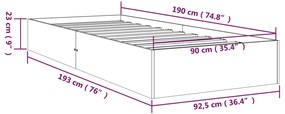 Estrutura de cama solteiro 90x190 cm madeira maciça branco