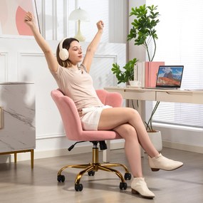 Cadeira de escritório em veludo, cadeira de Toucador com encosto em forma de pétala, altura ajustável, 69 x 64 x 80-90 cm, rosa