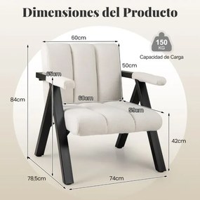 Poltrona lounge acolchoada com braços e estrutura em metal moderna Bege e Preto