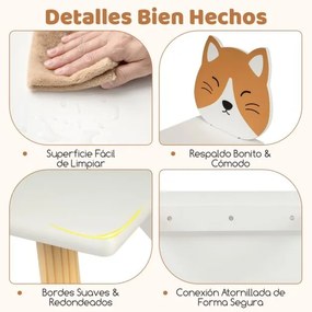 Conjunto de mesa e 2 cadeiras infantis de madeira multiusos para trabalhos manuais, leitura, aprendizagem e refeições Branco + Natural