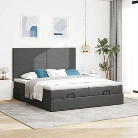Estrutura de cama otomana com colchões tecido cinzento escuro