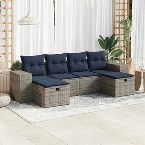 6 pcs conjunto sofás de jardim com almofadões vime cinzento