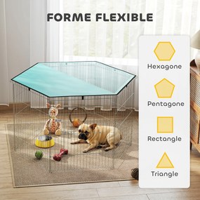 Parque para cães de 76 cm de altura, recinto para cães com 6 painéis e teto, modular e dobrável, recinto portátil com porta verde e prateada