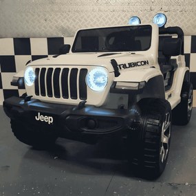 Jeep Wrangler bateria carro infantil 12V 4x4 controlo remoto, Pneus Borracha, Assento em pele sintetica branco