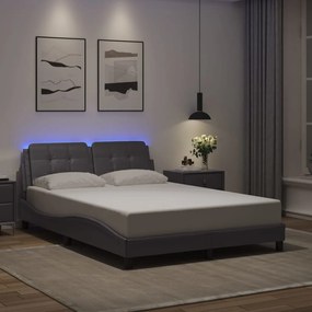 vidaXL Estrutura cama c/ luzes LED 140x190 cm couro artificial cinza
