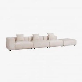 Sofá Modular De Canto Esquerdo De 3 Peças Com Apoio De Braço Alto E Puff (↔︎450 Cm) Bruna Bombazina Crema Linho - Sklum