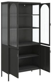 Armário Alto Laurine com Vitrine - Preto - Design Vintage