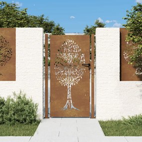 vidaXL Portão de jardim 100x200 cm em aço corten com design de árvore